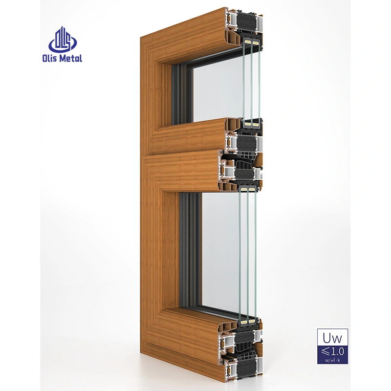 Wood Grain Thermally Insulated Aluminum-Plastic Co-Extruded Hurricane Impact tilt-and-turn Windows