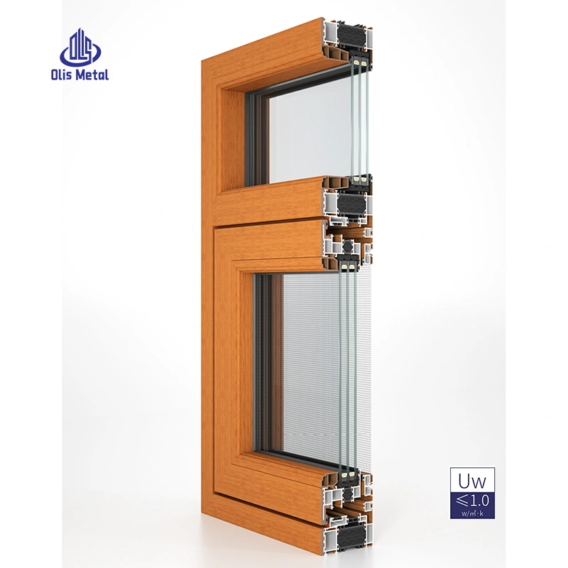 Wood Grain Thermally Insulated Aluminum-Plastic Co-Extruded Hurricane Impact tilt-and-turn Windows - Image 2