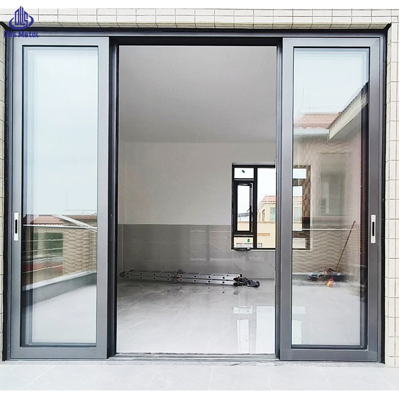Luxurious Premium Black Aluminum Sliding Patio Door Wind Resistant Soundproof