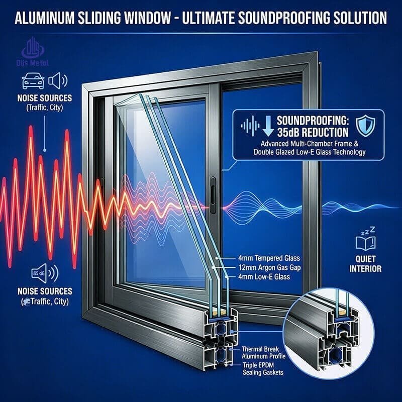 Durable Aluminum Frame Sliding Windows Double Tempered Glass with Screen and Grill for Home Ventilation - Image 5