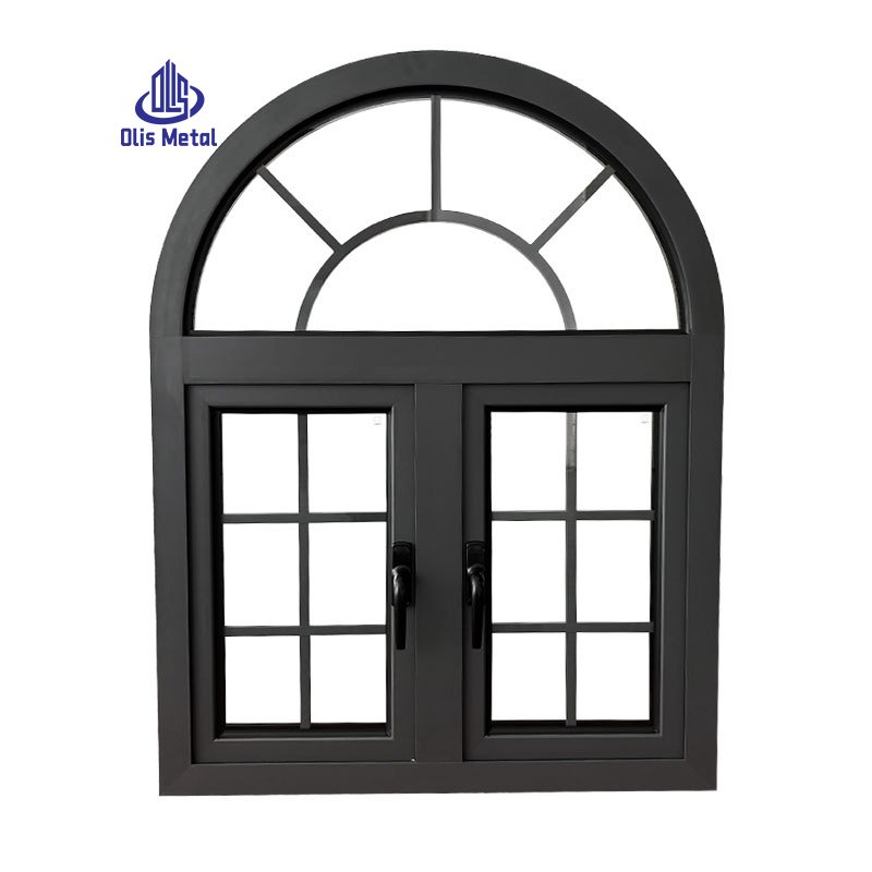Arched Aluminum Casement Window with Grille | Premium Matte Black Double Sash