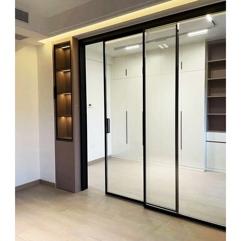Black Aluminum 2-Panel Double Sliding Interior Glass Door | Modern High-Precision Trackless Doors Direct from Manufacturer - Image 2