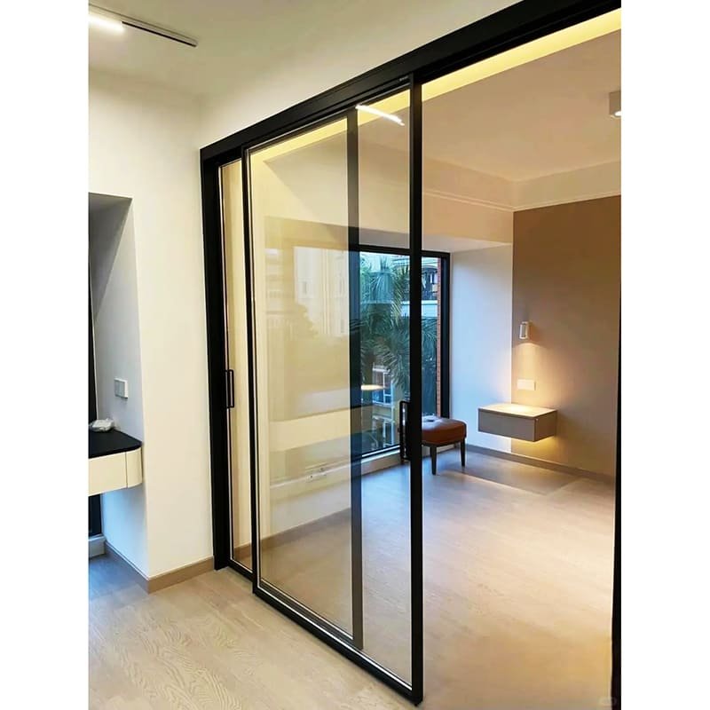 Black Aluminum 2-Panel Double Sliding Interior Glass Door | Modern High-Precision Trackless Doors Direct from Manufacturer - Image 3
