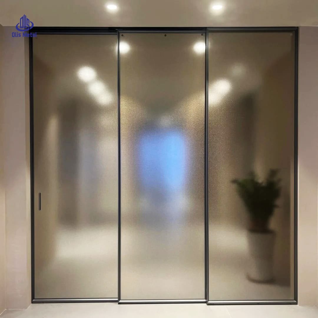Black Aluminum 2-Panel Double Sliding Interior Glass Door | Modern High-Precision Trackless Doors Direct from Manufacturer - Image 4