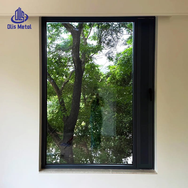 Black Aluminum Casement Window with Fixed Tempered Glass | High-Performance 2-Glaze Soundproof Glazing