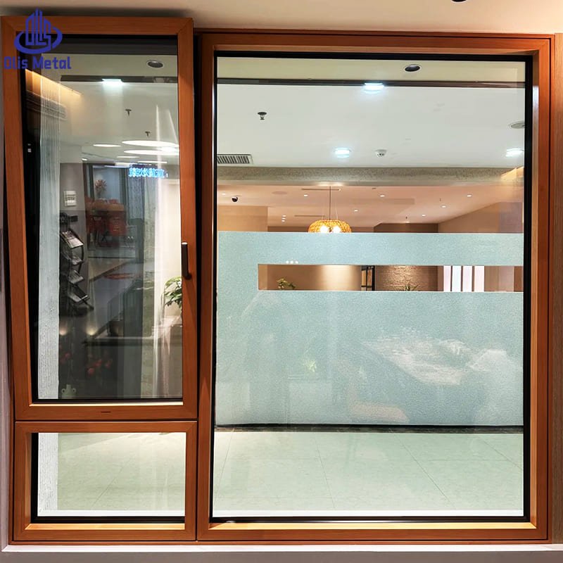 Wood Grain Aluminum Tilt Turn Window with Fixed Glass | Elegant Wood Finish Architectural-Grade for Villa Developers