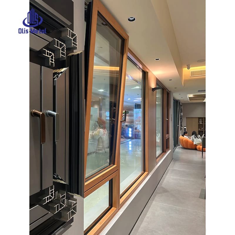 Wood Grain Aluminum Tilt Turn Window with Fixed Glass | Elegant Wood Finish Architectural-Grade for Villa Developers - Image 6