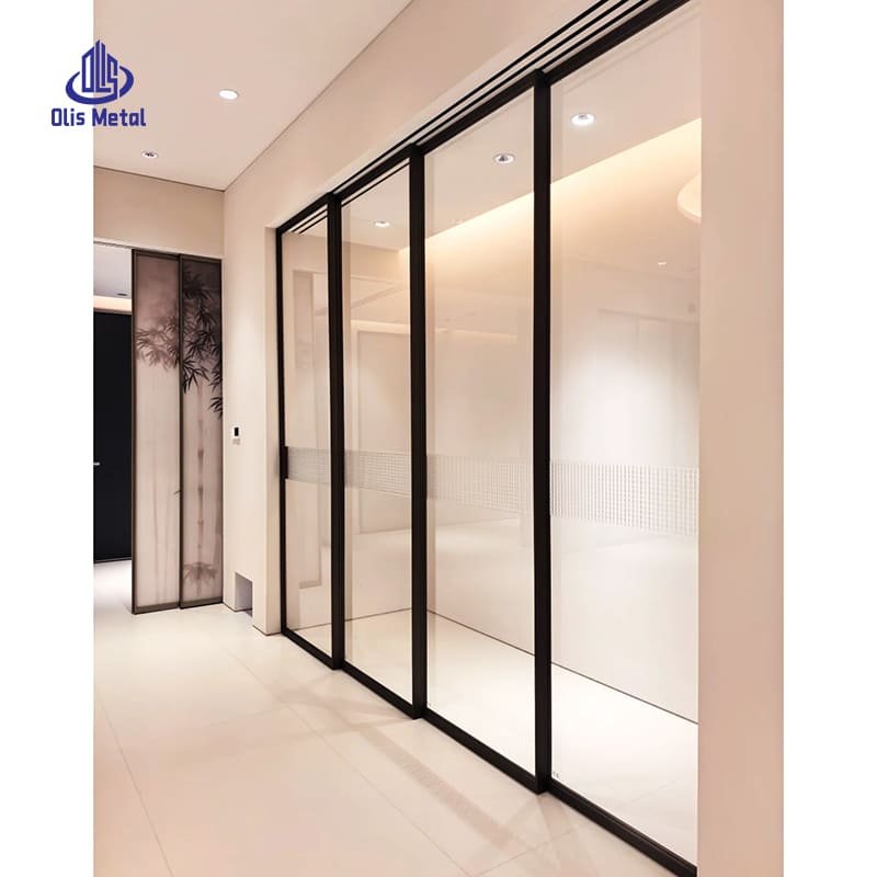 Minimalist Black 4-Panel Aluminum Sliding Door | Premium Space-Saving Glass Divider for Contemporary Homes - Image 2