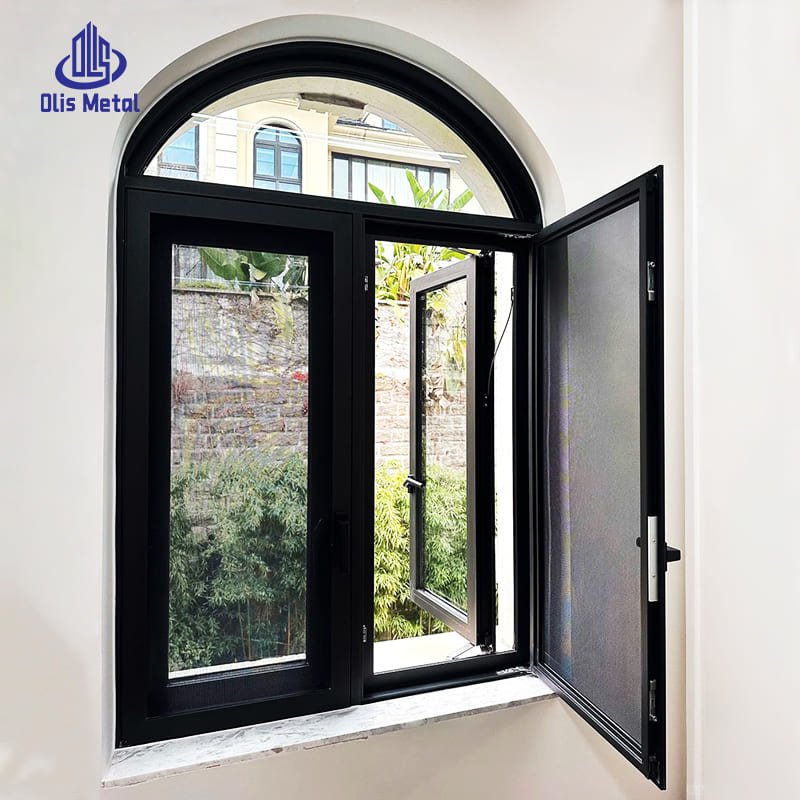 Arched Aluminum Double Glass Casement Window | Weatherproof Air-Tight Opening Window With Insect Mesh for Residences