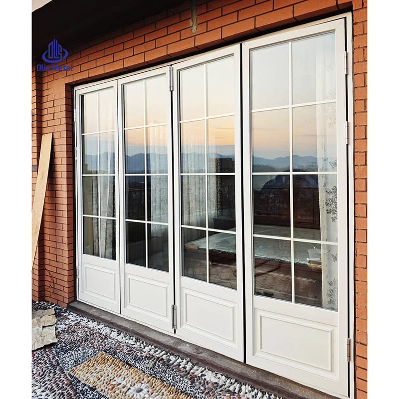 White Grille Aluminum Folding Patio Door | Premium Anti-Pinch Glazing Doors for Villa Terrace Projects