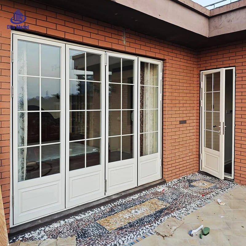 White Grille Aluminum Folding Patio Door | Premium Anti-Pinch Glazing Doors for Villa Terrace Projects - Image 2