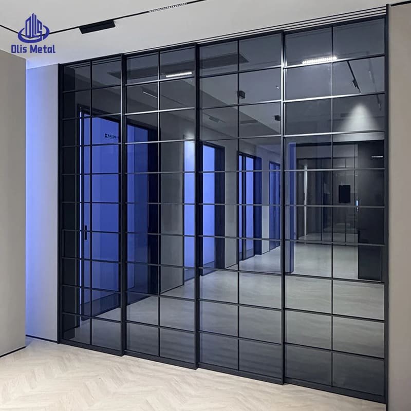 Grating Design Slim-Frame Concealed Pocket Door | Tempered Glass Sliding Doors for Villa Construction Projects