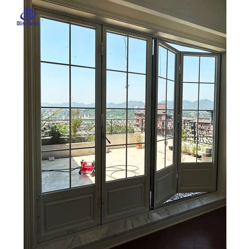 White Grille Aluminum Folding Patio Door | Premium Anti-Pinch Glazing Doors for Villa Terrace Projects - Image 3