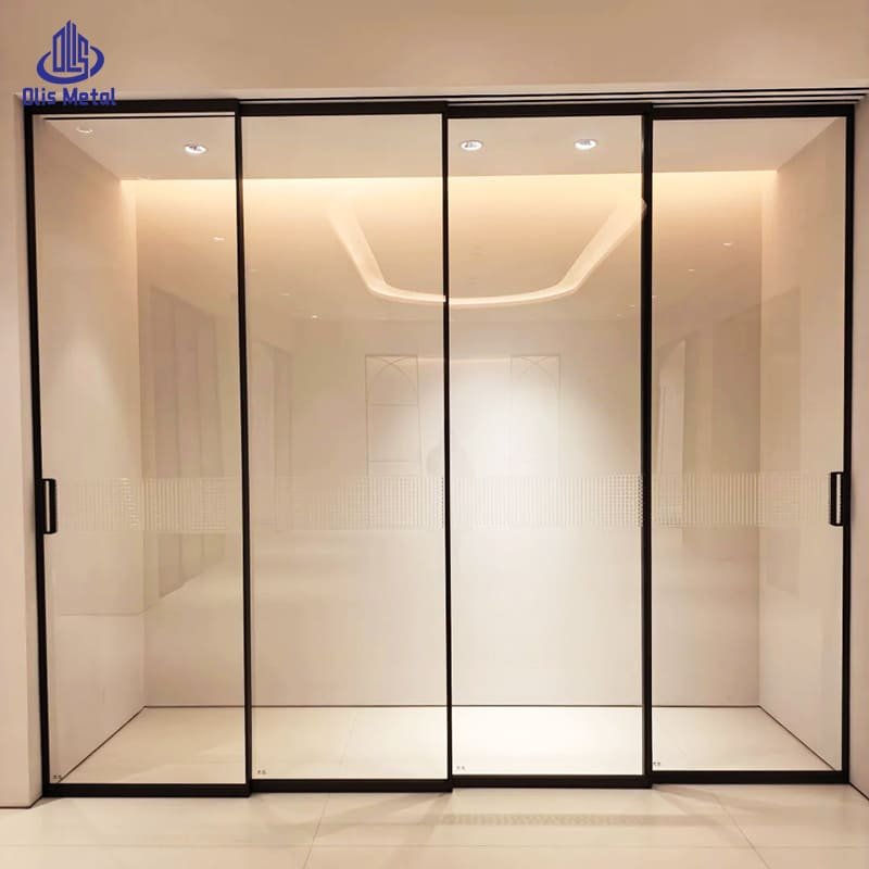 Minimalist Black 4-Panel Aluminum Sliding Door | Premium Space-Saving Glass Divider for Contemporary Homes