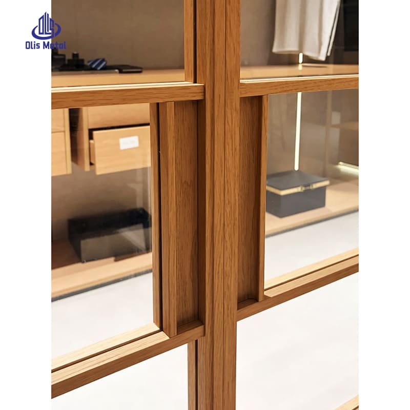 Exquisite Wood Grain Grid Glass Aluminum Sliding Door | Seamless Flexible Space Divider for Kitchen & Bedroom Layouts - Image 5