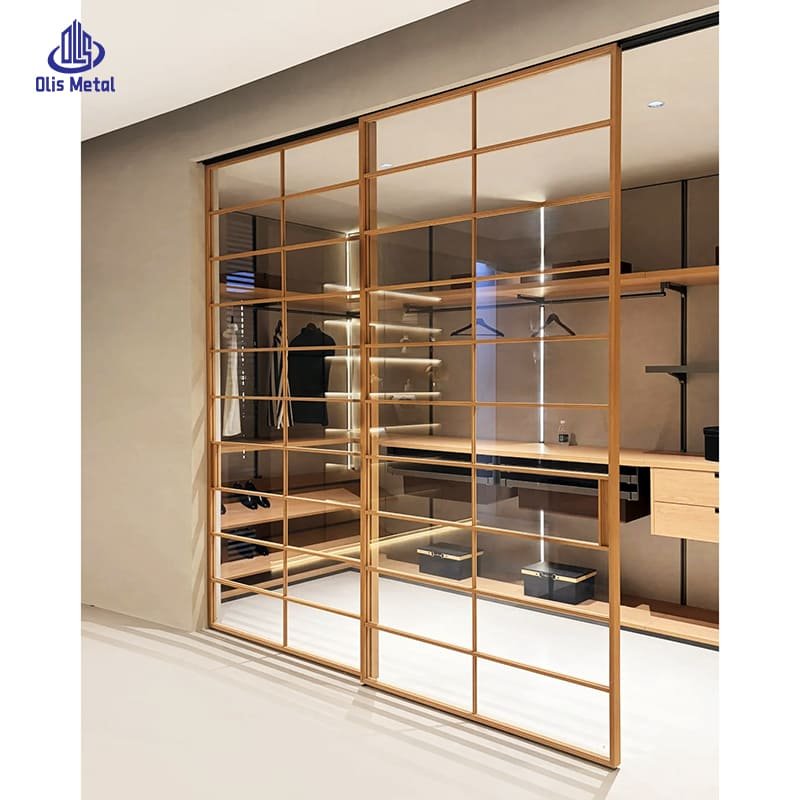 Exquisite Wood Grain Grid Glass Aluminum Sliding Door | Seamless Flexible Space Divider for Kitchen & Bedroom Layouts - Image 4