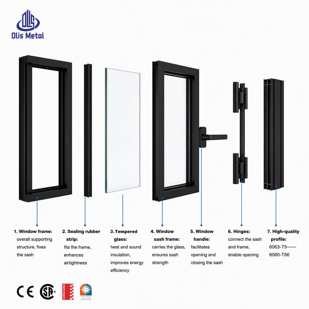 Tempered Glass Aluminum Swing Casement Window and doors, Sound Insulation Waterproof Window for Residential Building Projects - Image 5
