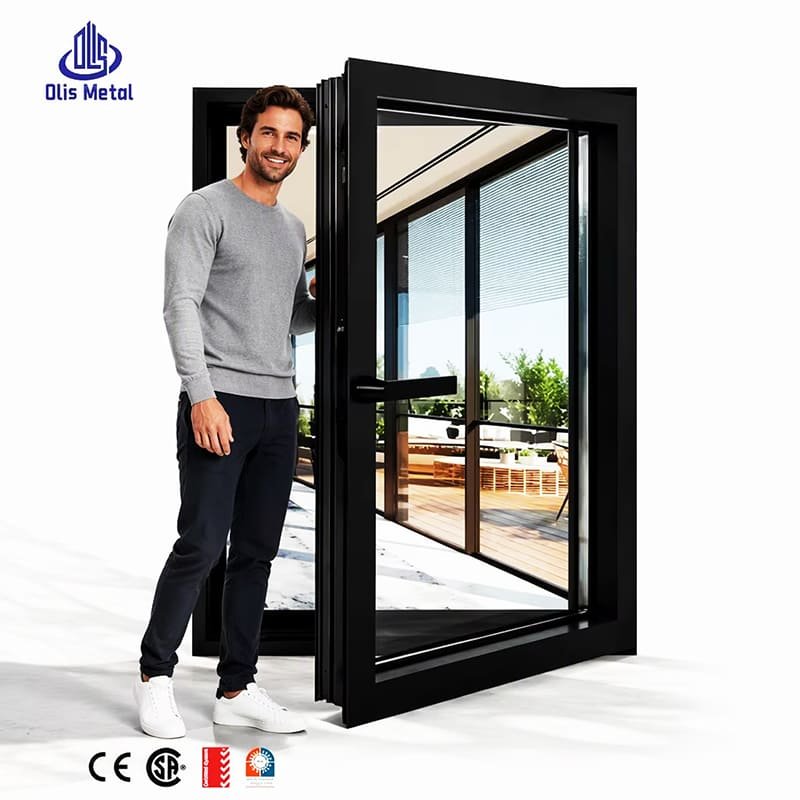 Tempered Glass Aluminum Swing Casement Window and doors, Sound Insulation Waterproof Window for Residential Building Projects